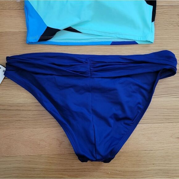 La Blanca Blue Women's Shirred waistband mid-rise swim bottoms sz 10 - Picture 5 of 7